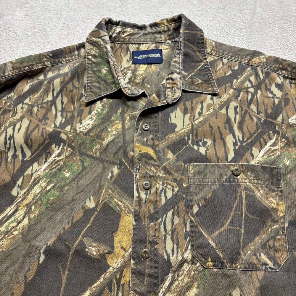 Vintage 90s Shadow Branch Shirt Mens L Mossy Oak Camo Button-down Brown Hunting